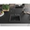Mexen Milo granite sink 1-bowl 435 x 410 mm, black speckled, black siphon - 6505441000-76-B