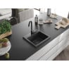 Mexen Milo granite sink 1-bowl 435 x 410 mm, black speckled, black siphon - 6505441000-76-B