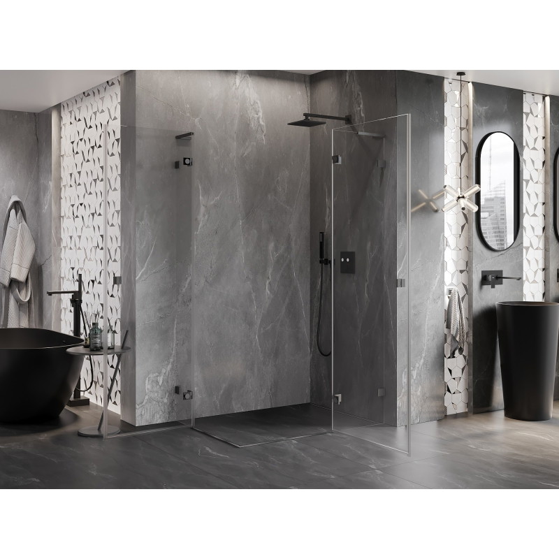 Mexen Lunar L Duo Hinged Shower Enclosure Right 110 x 90 cm, Transparent, Gun Gray Brushed - 834L-110P-090L-66-00