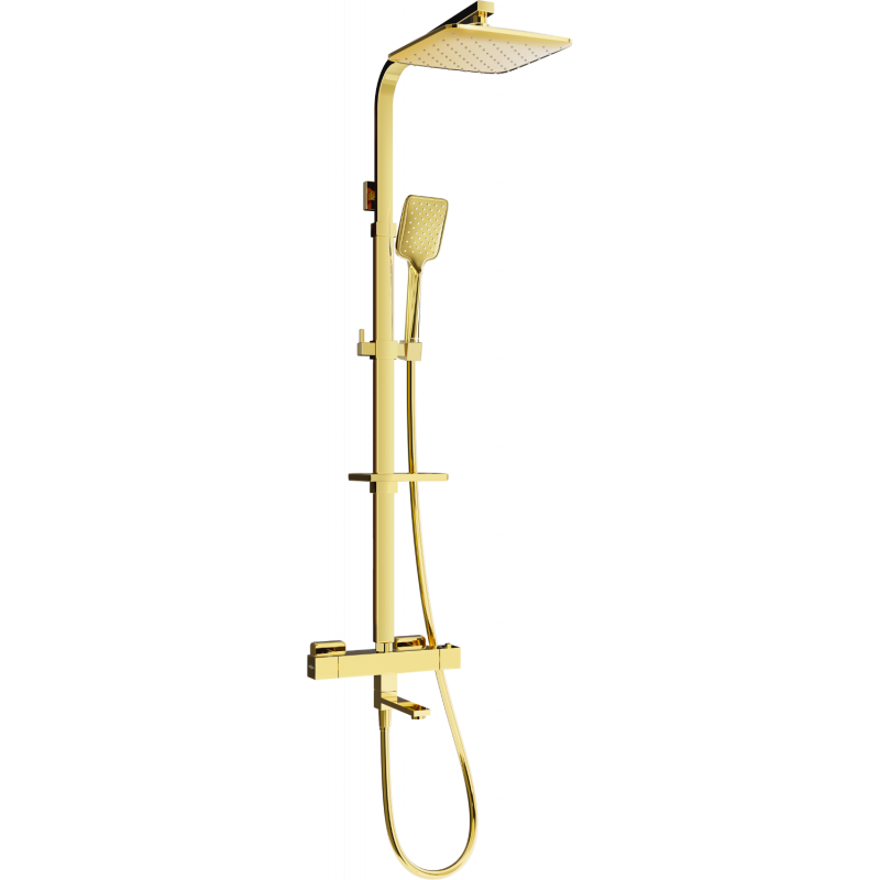 Mexen CQ62 bath-shower set with rainfall shower and thermostatic faucet, gold - 779106295-50