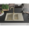 Mexen Gaspar granite sink 1.5-bowl with drainer 737 x 475 mm, beige, golden siphon - 6507731505-69-G