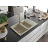 Mexen Gaspar 1.5-bowl granite sink with drainer 737 x 475 mm, beige, gold siphon - 6507731505-69-G