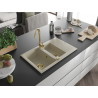 Mexen Gaspar granite sink 1.5-bowl with drainer 737 x 475 mm, beige, golden siphon - 6507731505-69-G
