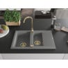 Mexen Gaspar 1.5-bowl granite sink with drainer 737 x 475 mm, grey, gold siphon - 6507731505-71-G