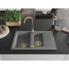 Mexen Gaspar granite sink 1.5-bowl with drainer 737 x 475 mm, gray, gold siphon - 6507731505-71-G
