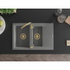 Mexen Gaspar granite sink 1.5-bowl with drainer 737 x 475 mm, gray, gold siphon - 6507731505-71-G