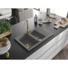 Mexen Gaspar 1.5-bowl granite sink with drainer 737 x 475 mm, grey, gold siphon - 6507731505-71-G