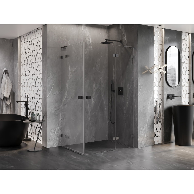 Mexen Lunar L Duo Right-Hinged Shower Enclosure 120 x 70 cm, Transparent, Brushed Gun Gray - 834L-120P-070L-66-00