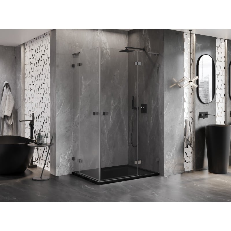 Mexen Lunar L Duo Shower Enclosure Hinged Right 120 x 75 cm, Transparent, Brushed Gun Gray - 834L-120P-075L-66-00