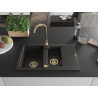 Mexen Gaspar 1.5-Bowl Granite Sink with Drainer 737 x 475 mm, Black/Gold Metallic, Gold Trap - 6507731505-75-G