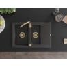 Mexen Gaspar granite sink 1.5-bowl with drainer 737 x 475 mm, black speckled, golden siphon - 6507731505-76-G
