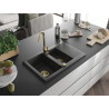Mexen Gaspar 1.5-Bowl Granite Sink with Drainer 737 x 475 mm, Black Speckled, Gold Siphon - 6507731505-76-G
