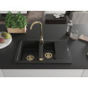 Mexen Gaspar granite sink 1.5-compartment with drainer 737 x 475 mm, black, gold siphon - 6507731505-77-G