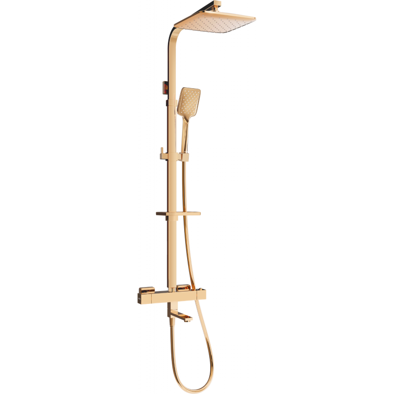 Mexen CQ62 bath and shower set with a rainmaker and thermostatic mixer tap, Rose gold - 779106295-60