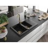 Mexen Gaspar granite sink 1.5-compartment with drainer 737 x 475 mm, black, gold siphon - 6507731505-77-G