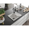 Mexen Enzo granite sink 1-bowl with drainer 576 x 465 mm, white, black siphon - 6506571005-20-B