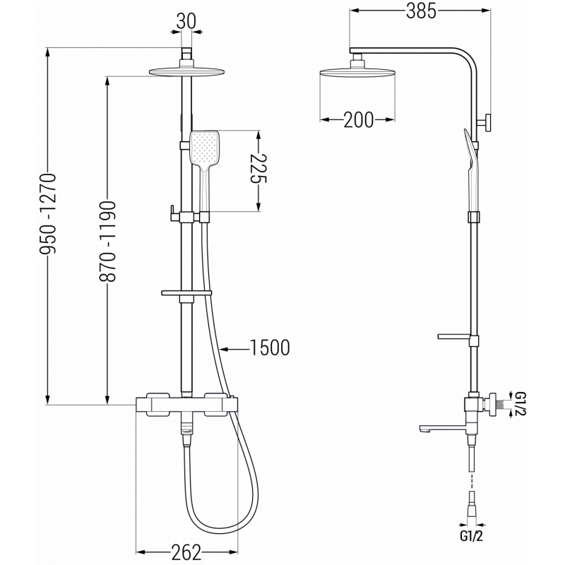 Mexen CQ62 bathtub-shower set with rain shower and thermostatic faucet, graphite - 779106295-66