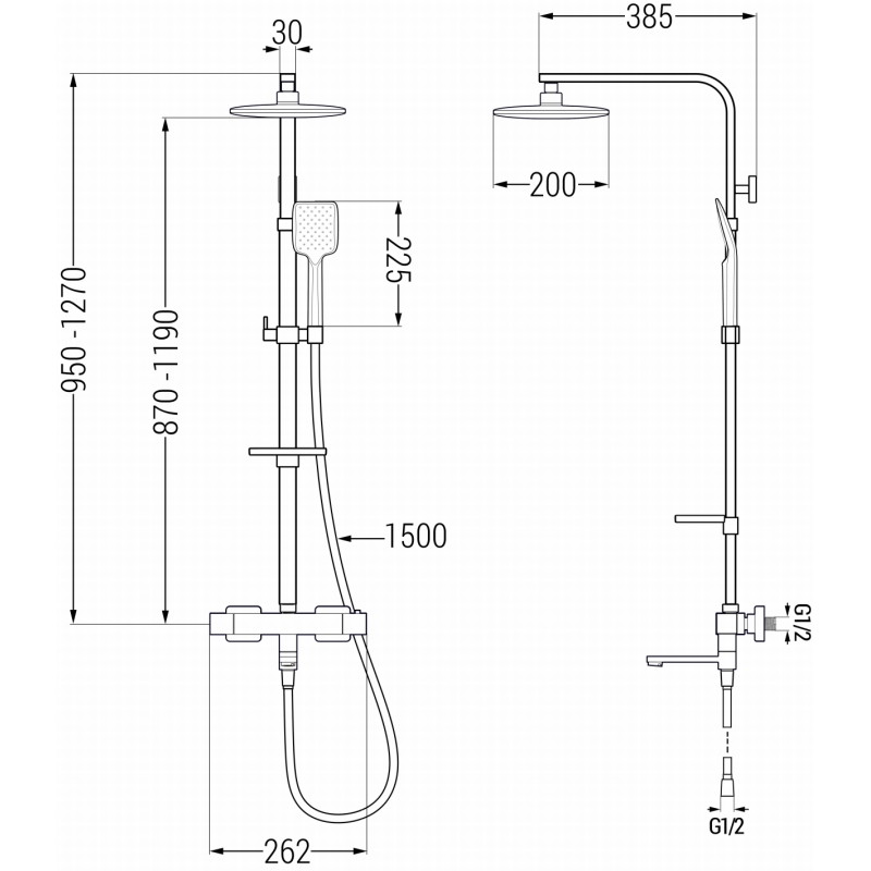 Mexen CQ62 bathtub-shower set with rain shower and thermostatic mixer, gun gray brushed - 779106295-66