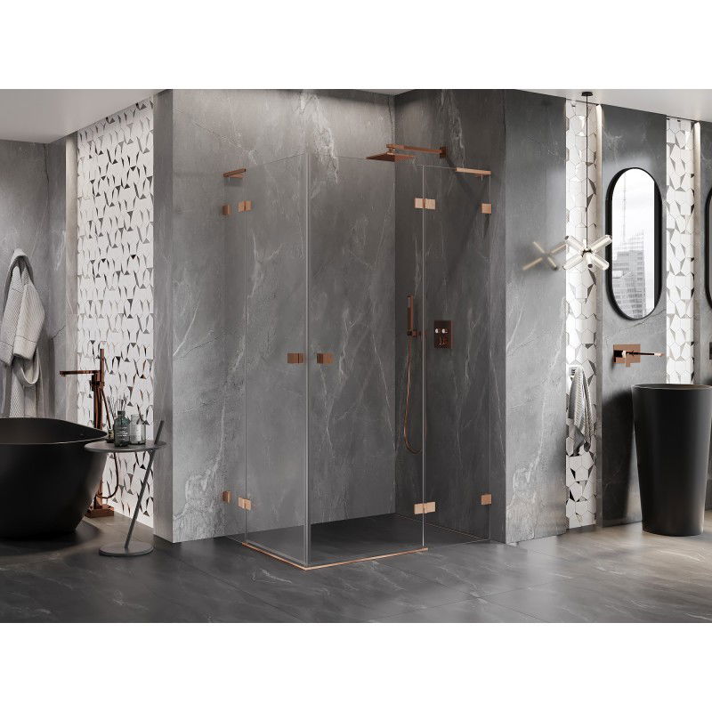 Mexen Lunar L Duo Shower Enclosure Hinged Right 90 x 70 cm, Transparent, Brushed Copper - 834L-090P-070L-65-00