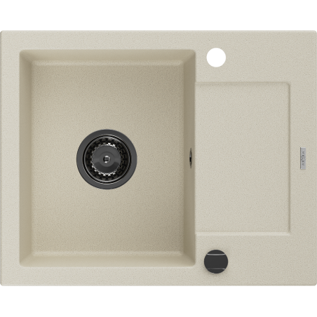 Mexen Enzo 1-bowl granite sink with drainer 576 x 465 mm, beige, black siphon - 6506571005-69-B