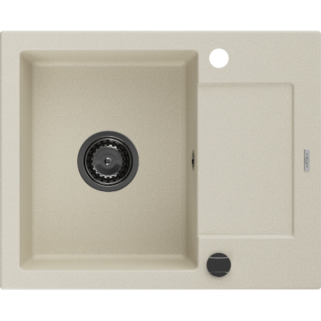 Mexen Enzo granite kitchen sink with 1 bowl and drainer 576 x 465 mm, beige, black siphon - 6506571005-69-B