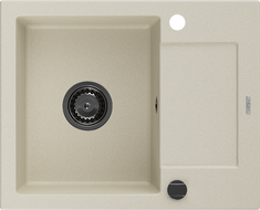 Mexen Enzo 1-compartment granite sink with a drip tray 576 x 465 mm, Beige, siphon Black - 6506571005-69-B