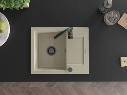 Mexen Enzo 1-bowl granite sink with drainer 576 x 465 mm, beige, black siphon - 6506571005-69-B