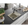 Mexen Enzo granite kitchen sink with 1 bowl and drainer 576 x 465 mm, beige, black siphon - 6506571005-69-B