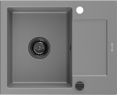 Mexen Enzo 1-compartment granite sink with a drip tray 576 x 465 mm, Grey, siphon Black - 6506571005-71-B