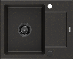 Mexen Enzo 1-compartment granite sink with a drip tray 576 x 465 mm, Black/Gold metallic, siphon Black - 6506571005-75-B
