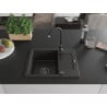 Mexen Enzo granite sink 1-bowl with drainer 576 x 465 mm, black/gold metallic, black siphon - 6506571005-75-B