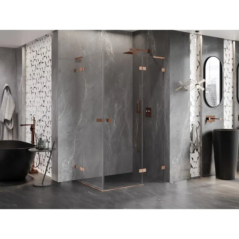 Mexen Lunar L Duo Shower Enclosure Right Door 105 x 75 cm, Transparent, Brushed Copper - 834L-105P-075L-65-00