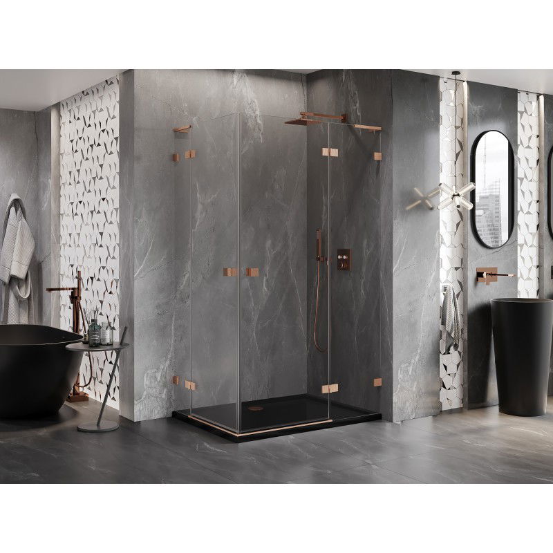 Mexen Lunar L Duo right-hinged shower cabin 110 x 75 cm, transparent, brushed copper - 834L-110P-075L-65-00