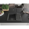 Mexen Enzo granite sink 1-bowl with drainer 576 x 465 mm, black speckled, black siphon - 6506571005-76-B