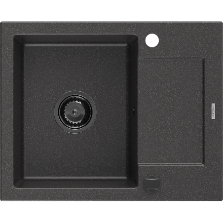 Mexen Enzo 1-compartment granite sink with a drip tray 576 x 465 mm, spotted black, siphon Black - 6506571005-76-B
