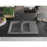 Mexen Gaspar granite sink 1.5-bowl with drainer 737 x 475 mm, gray, black siphon - 6507731505-71-B