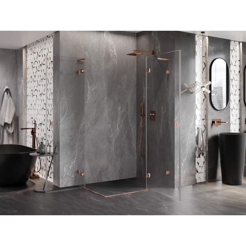 Mexen Lunar L Duo Shower Enclosure Right-Handed 115 x 110 cm, Transparent, Brushed Copper - 834L-115P-110L-65-00