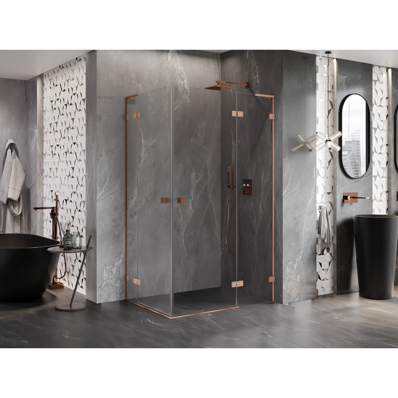 Mexen Lunar L Duo Shower Enclosure Right-Handed 115 x 110 cm, Transparent, Brushed Copper - 834L-115P-110L-65-00