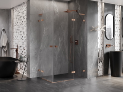 Mexen Lunar L Duo Shower Enclosure Right-Handed 115 x 110 cm, Transparent, Brushed Copper - 834L-115P-110L-65-00