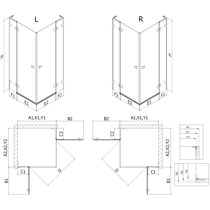 Mexen Lunar L Duo right-hinged shower cabin 115 x 100 cm, transparent, rose gold - 834L-115P-100L-60-00