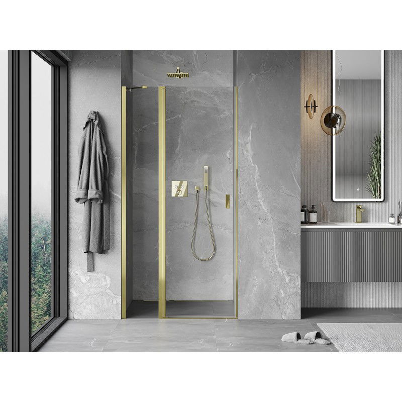 Mexen Mist 85 cm Hinged Shower Door, Transparent, Gold - 8A4-085-000-50-00