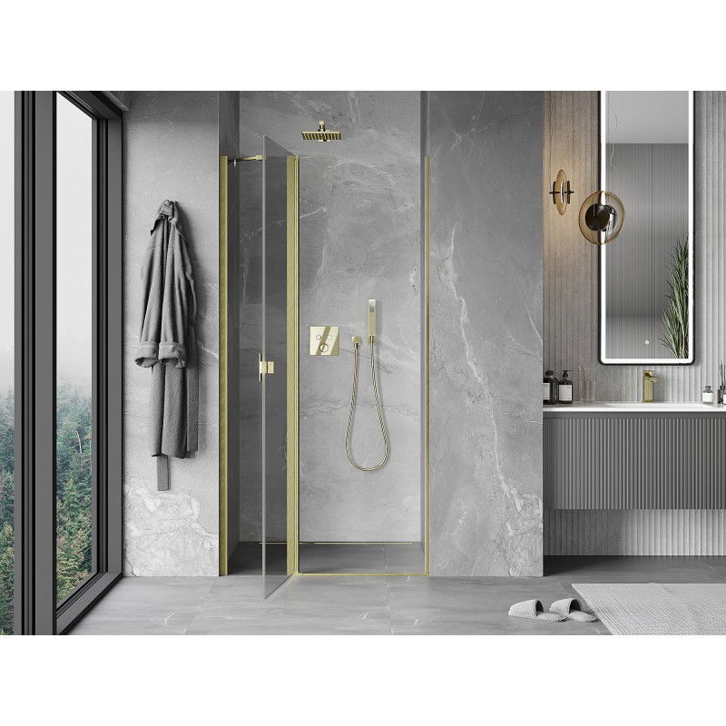 Mexen Mist 95 cm pivot shower door, transparent, brushed gold - 8A4-095-000-55-00