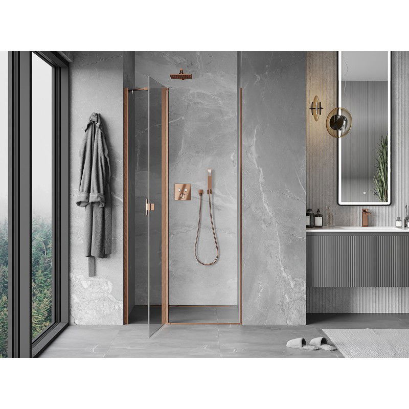 Mexen Mist 80 cm Pivot Shower Door, Transparent, Brushed Copper - 8A4-080-000-65-00