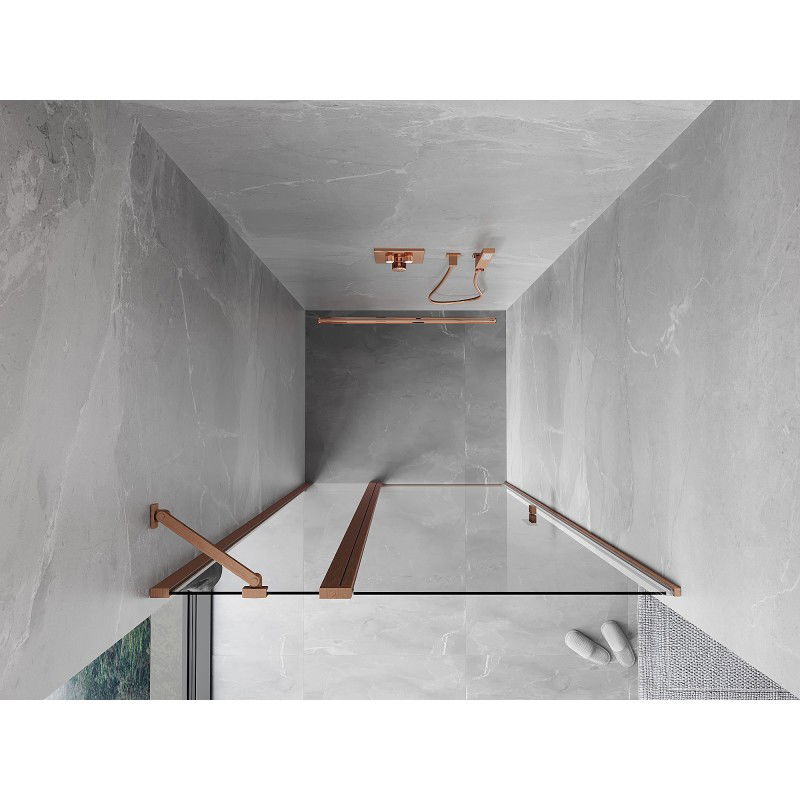 Mexen Mist hinged shower door 85 cm, transparent, brushed copper - 8A4-085-000-65-00
