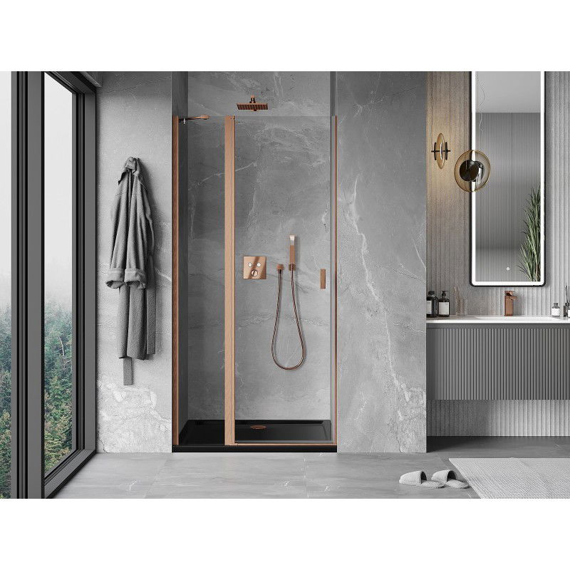 Mexen Mist pivot shower door 115 cm, transparent, brushed copper - 8A4-115-000-65-00