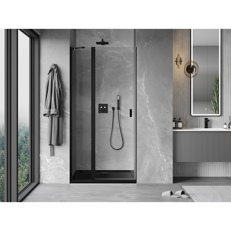 Mexen Mist hinged shower door 75 cm, transparent, black - 8A4-075-000-70-00
