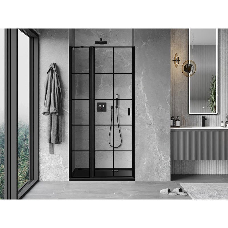Mexen Mist 90 cm Left-Hand Swinging Shower Doors, Black Grid, Black - 8A4-090-000-70-77-L