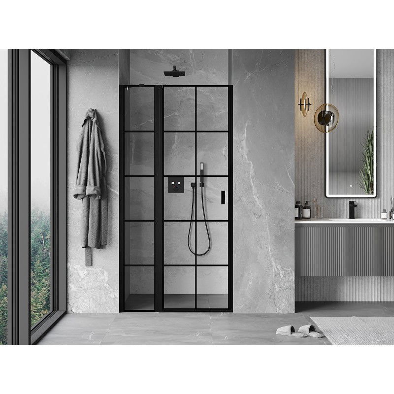 Mexen Mist left hinged shower door 110 cm, black grid, black - 8A4-110-000-70-77-L