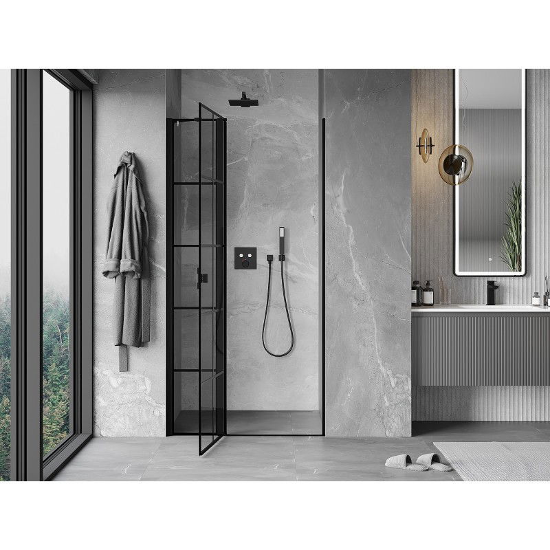 Mexen Mist left hinged shower door 110 cm, black grid, black - 8A4-110-000-70-77-L