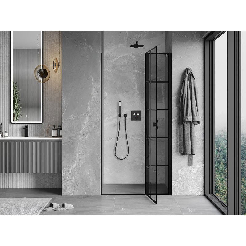 Mexen Mist 90 cm Right Hinged Shower Door, Black Grid, Black - 8A4-090-000-70-77-P